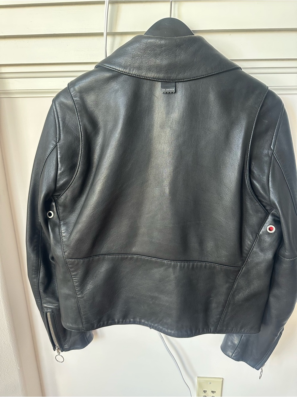 The Arrivals Black Leather Moto Jacket with Red Lining excellent condition. - Picture 2 of 5